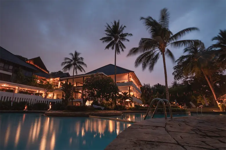 Resort pool at dusk
